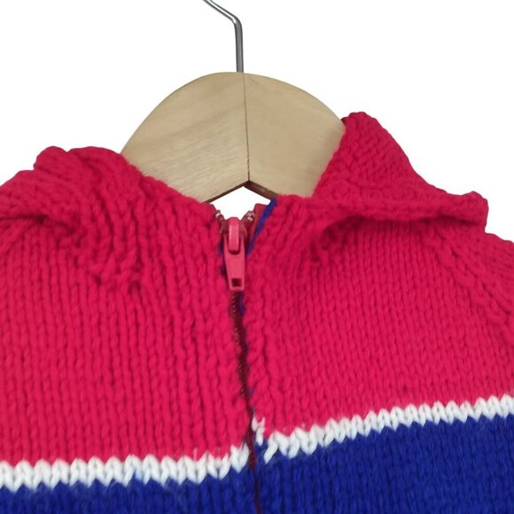 Vintage Hand Knit Bunny Cardigan Sweater Size 24M? Hood Zip Up Bobble Handmade - Picture 7 of 10
